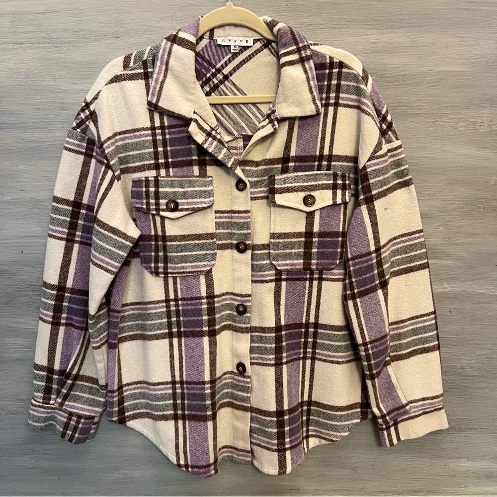 HYFVE Purple Cream Plaid Heavy Flannel‎ Medium Good Condition